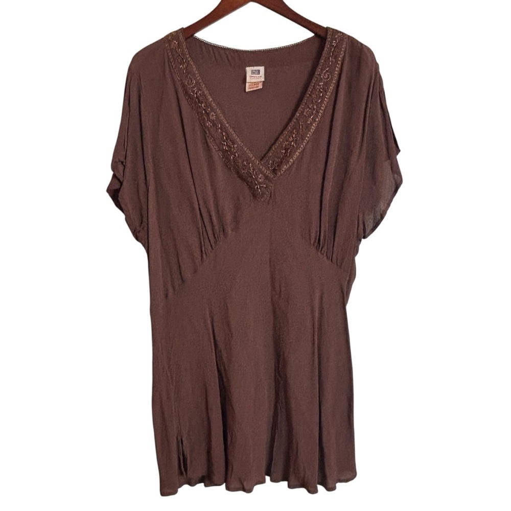 Vintage Y2K Chocolate Brown Baby Doll Top Blouse Plus Size 26W/28W Fairy Grunge